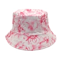 Detailopname van de bloemenprint en versterkte stiksels op de roze katoenen vissershoed - M (56-58cm) / Roze