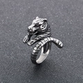 Punk style tiger head wrap ring in vintage silver finish with tiger head details - US 8 / Steel Color (KR111071-KJX)