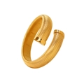Detailed view of the gold spiral spring structure and vertical striped texture on the bangle - 16mm Gold Cross Bangle