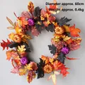 Herbstkranz mit Ahornblättern und Glitzerkürbissen, 60cm Durchmesser für die Tür - Violetter Kürbis Ahornblatt Kranz / 60CM