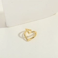 Minimalist double heart gold open ring with small diamond accent on textured surface - Hollow Out / Gold