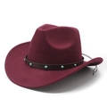 Ethnic Western cowboy felt hat in burgundy with turquoise studded leather band decoration - M (56-59cm) / Burgundy