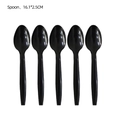 Pack of 5 black 90s party themed plastic spoons for birthday celebrations 16.1cm long - Black Spoons