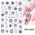 Adhesive nail art stickers featuring black celestial sun moon and stars in style STZ-CS234 - STZ-CS234 Moon Star Face