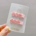 Detail of pink glitter heart hair clips for girls featuring sparkling resin finish - 2# Shiny Pink Heart Pair Clips
