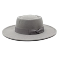 Flat top dark grey wool felt boater hat with matching ribbon and bow decoration - M (56-58cm) / Light Gray