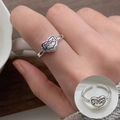 Retro S925 silver heart ring featuring Love engraving with adjustable open band - JZ5205 Silver Vintage LOVE Heart Ring