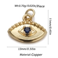 Golden eye charm with blue gemstone for DIY jewelry making, 13mm copper pendant accessory - Center Blue Stone Eye (CX141-14)