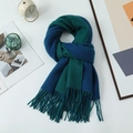 Blue and green reversible cashmere scarf with fringes on white desk with decor - 200*68CM / Peacock Blue