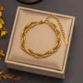 Double layered gold stainless steel cable chain necklace with lobster clasp - Double-layer Intertwined Bracelet-Gold