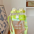 Green portable unicorn dual-drink water bottle for kids with silicone strap - Green