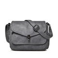 Bolso bandolera retro de cuero gris oscuro con hebilla de metal y correa ancha - Gris