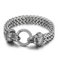 Retro Viking wolf head double braid stainless steel bracelet with antique silver finish - Viking Wolf Head Style (KB144594-KJX)
