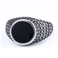 Vintage stainless steel ring for men featuring a black enamel round face and textured finish - US 7 / Black (02207)