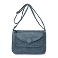Borsa a tracolla blu classica in pelle retrò con patta multistrato e tracolla regolabile - Blu Lago
