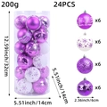 Set de 24 boules de Noël violettes et blanches avec paillettes et motifs flocons - 24 Pièces/Diamètre 6cm / Violet