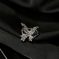 Detailed close-up of textured butterfly ring on premium black silk fabric background - Adjustable Open / Silver Wrinkled Texture Butterfly (JZ4303)