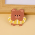 Cute acrylic brown bear brooch pin with yellow striped swim ring for student bags - Swim Ring Bear