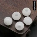 Five pieces of 12mm white jade round large hole loose beads on a dark wood stand - 1 Piece / White Jade