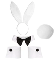 Five-piece white bunny cosplay accessory set with ears headband cuffs and fluffy tail - White 4-Piece Set