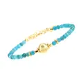 Detail of beaded bracelet with blue faceted stones, gold bead and adjustable chain - Apatite Round Bead