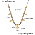 Dettaglio della collana di perline in acciaio con ciondoli a cuore e stelle e misure - Collana a Catena con Perline Bicolore Oro Argento (TXP482) / 42+5cm