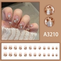 Short french press-on nails with brown leopard print and blue floral accents 24pcs - A3210 Leopard Floral Style (Glue Included)(A3210)