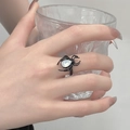 Gothic black spider ear cuff with white pear-shaped gemstone in minimalist style - Spider Ring (Matte Black Color) (X567)
