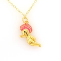 Golden seahorse pendant necklace with pink enamel detail on a delicate link chain - Pink Seahorse Style (05)