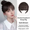Brown black braided headband with integrated 13cm fringe for natural daily hairstyle - Wig Air Fringe Headband / Black Brown