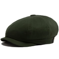 Dark green octagonal newsboy hat in premium twill cotton with side metal buckle detail - Green