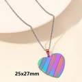 Rainbow heart stainless steel necklace pendant with stripe texture and 18k gold plating - Striped Heart - Rainbow (S827-R+N22-R)