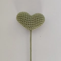 Handmade crochet green heart-shaped yarn flower with a stem for gifts and decoration - Mint Green