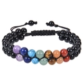 Dettaglio del bracciale intrecciato a doppio strato con quarzo rosa 6mm e chakra - Stile Onice Nero