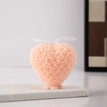 Pink heart-shaped candle with detailed rose carvings and elegant white ribbon decor - Style B / Soft Pink