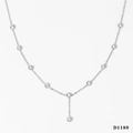 Collana a Y in argento minimalista con undici cristalli di zircone a castone tondo - Argento (D1189)