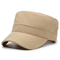 Khaki quick-dry flat top military cap with side metal air vents for outdoor sun protection - Khaki / Adjustable