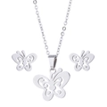 Set collana e orecchini in acciaio inossidabile con pendenti a farfalla traforati - Farfalla Traforata (003 Colore Acciaio) / Argento
