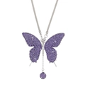 Close-up of sparkling purple rhinestone butterfly pendant with dangling crystal ball - Lotus Purple