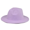 Detail of light purple wool fedora hat with flat brim and fine stitching finish - Adult 56-60cm / Thickened and Hardened / Light Purple