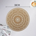38cm round brown table mat with white mandala pattern and heat-resistant woven texture - Round Style 3 White