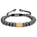Adjustable crown bead bracelet with dark grey textured metal and gold crown charm - Black + Gold 8MM Beads Crown