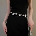 Detailed view of silver starfish metal chain belt worn on a black dress for women - Silver Starfish Chain Style (54#)