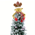Punta per albero di Natale a forma di renna in peluche con cappello a righe - Alce / Grande