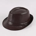 Chapeau fedora classique en similicuir marron foncé style vintage britannique - 58cm / Similicuir Café