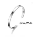 Minimalist 6mm wide C-shaped stainless steel cuff bracelet in silver brushed finish - 6mm Width / Silver