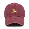 Berretto da baseball in cotone bordeaux lavato vintage con stampa creativa di orsetto - Borgogna