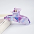 Detail showing the strong metal spring and marbled purple acetate hair claw clip - Triangle 11.5cm-Purple