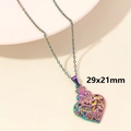 Rainbow plated hollow heart pendant necklace with intricate filigree pattern 29x21mm - Rainbow Hollow Floral Heart (S1054-R)