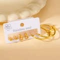 Golden stainless steel earring set featuring stud beads, key shapes, and cross charms - Key Cross Style Set (BJGE0376)